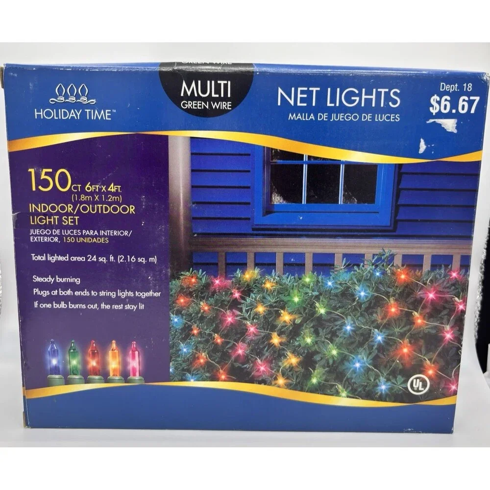 Holiday Time Multi Green Wire Net Lights 150 CT 6ft x 4ft Christmas Outdoors